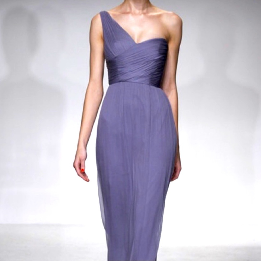 NWT Amsale Purple Chiffon One Shoulder Dress